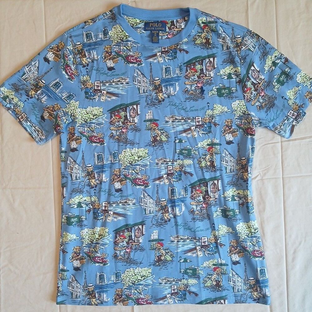 Polo Ralph Lauren XL Teddy Bear in Paris France T Shirt All Over Print  AOP NWOT